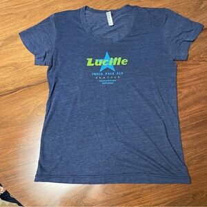 W Lucille IPA Georgetown Brewing Seattle navy thin T-Shirt size L scoop neck